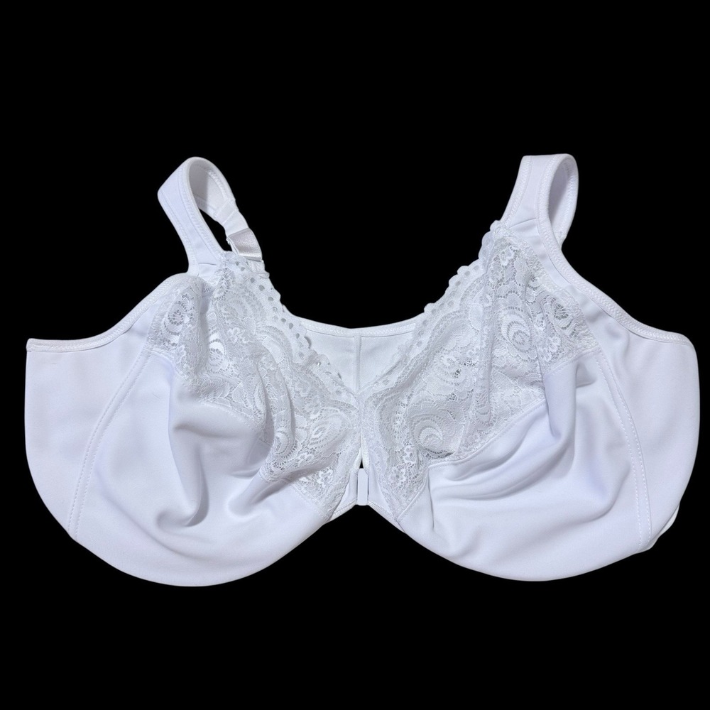 glamorise front‎ close bra Underwire White 46F Scalloped Edge Cups Style 1245